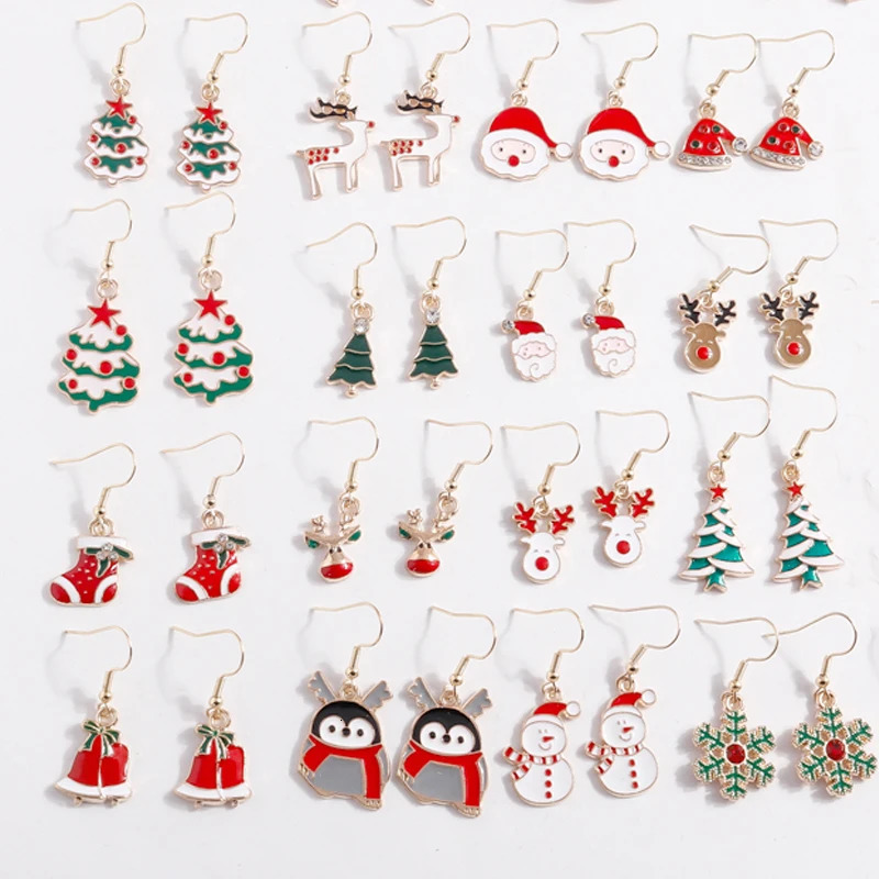 Christmas Tree Santa Claus Deer Bell Glove Snowflake Drop Earrings for Women Girls Party Holiday Year Jewelry Gifts 241031