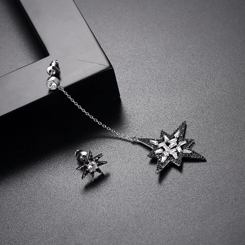 LUOTEEMI Fashion Asymmetrical Black Star Female Pendant Earrings Unique Kpop Girl Party Friends Christmas Gift Pendant Earrings 241031