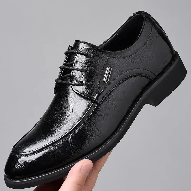 Mens leather shoes business loft cowboy boots increased height commuting shoes mens British suit grooms wedding shoes 241031
