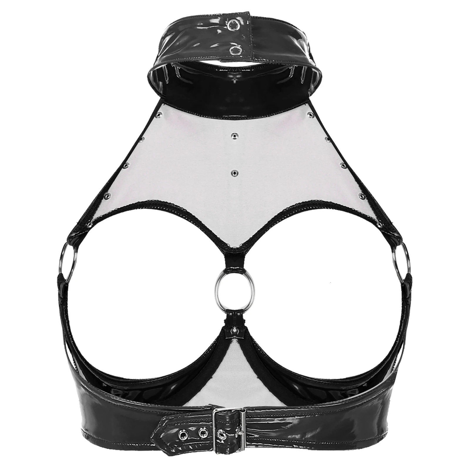 Porn Lingerie Set Woman Garter Patent Leather Wire-free Open Cup Sexy Bra Top with Ruffle Built-in Thongs Garter Belt Mini Skirt 241031