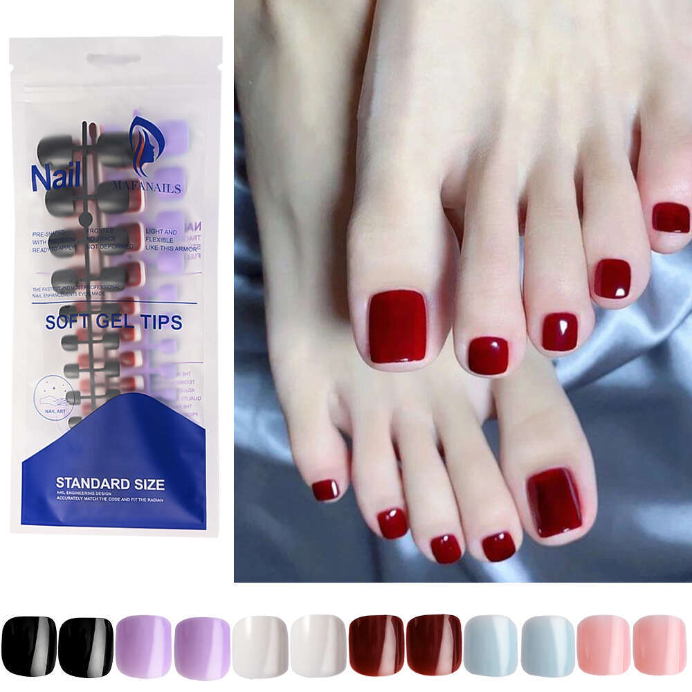 144pcs Short Square False Lake Blue/White/Red/Nude Press on Toenails Glossy Full Cover Toe Nails 100/120pcs Artificial