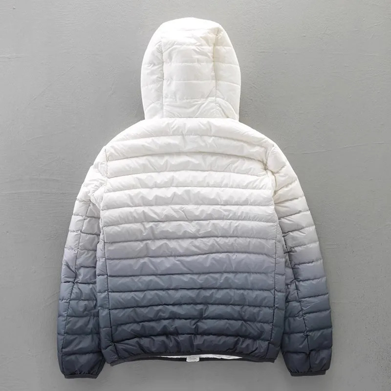 Top Grade Gradient Color Mens Hooded Puffer Jackets 2023 Winter 90 White Duck Down Men Ultra Lightweight Warm Coats 241024