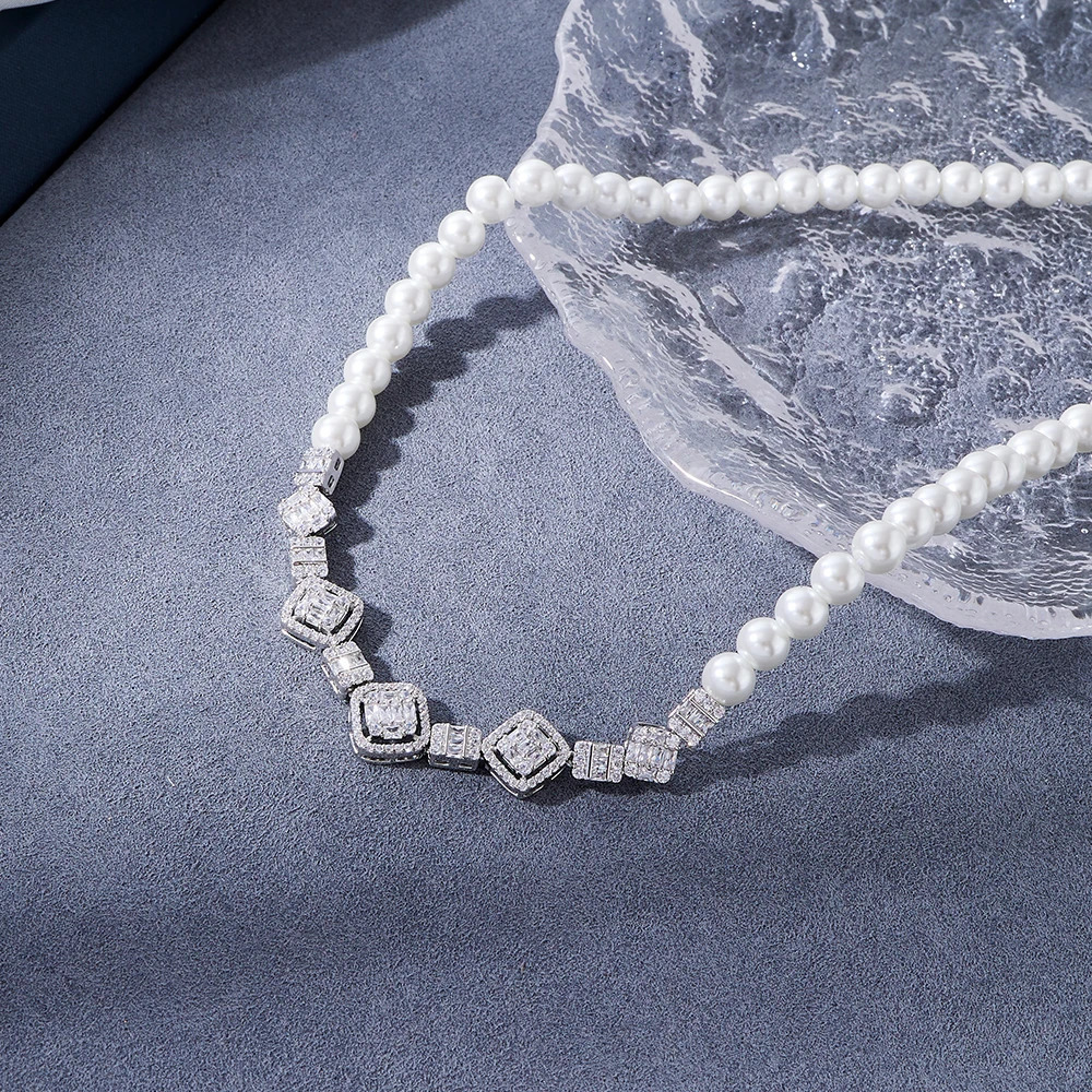 017835 Dubai Pearl Necklace Set Womens Cubic Zirconia Party Engagement Wedding Jewelry Set Dress Set Fashion Accessories 241031