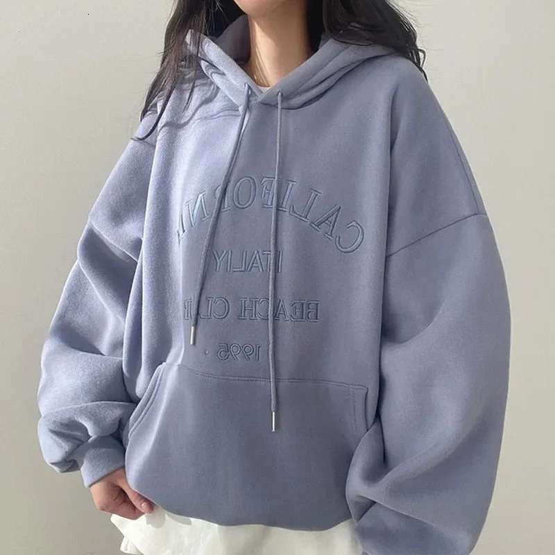 Womens Hooded Sweatshirt with Fleece Loose Warm Top Fashionable Sports Casual Pullover for Autumn and Winter 240318