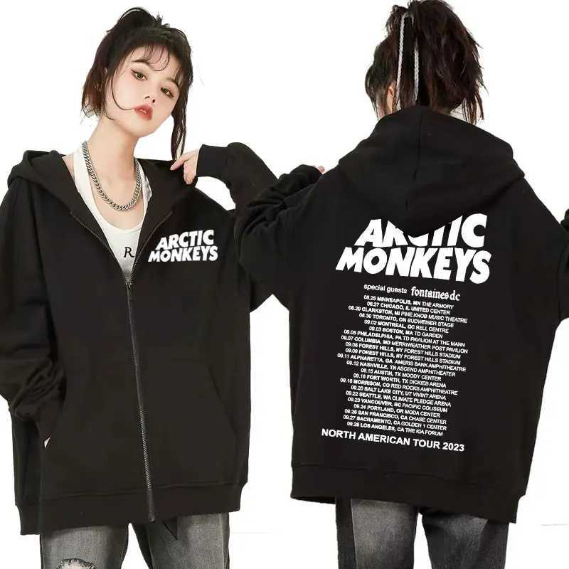 Retro Arctic Monkey American Tour Zipper Hoodie Mens Hip Hop Punk Zipper Sweatshirt Casual Jacket Zipper Hoodie X241031