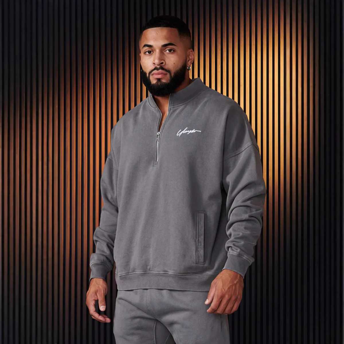 YOUNG LA New American Mens Large Stand up Collar Zipper Loose Hoodie Gym Running Training Clothes Sweatshirt X241031