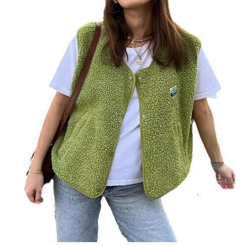 Women's Elegant Solid Lamb Wool Vest Cardigan Fashion Casual V-Neck Sleeveless Waistcoat 2024 Autumn Lady High Street Outerwear