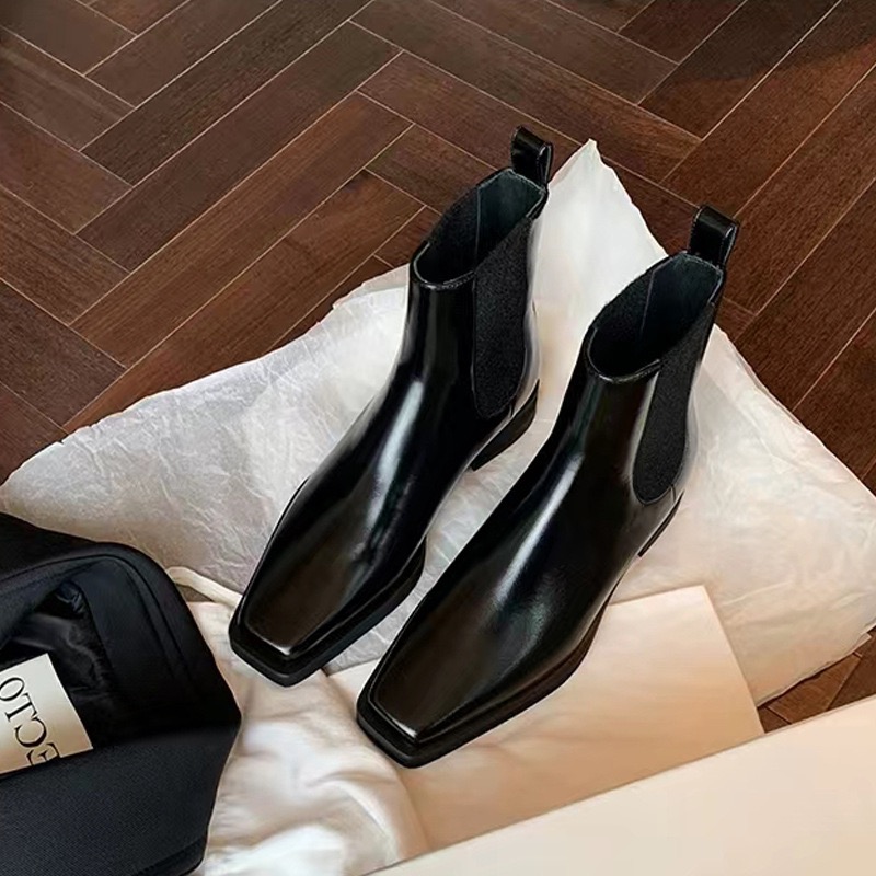 2025 new Women Ankle Platform Fashion Metal Square Toe Back Zipper Ladies Flats Heel Short High Quality Woman Boots Shoes