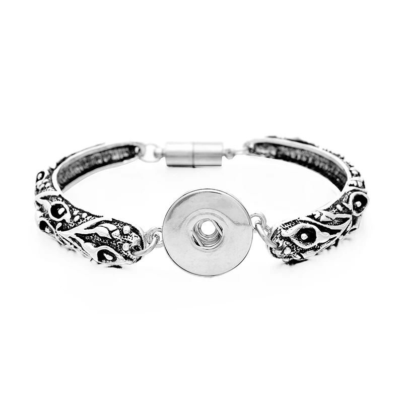 Vintage 6Styles Metal 18MM Snaps Buttons Jewelry Magnetic Metal Snap Button Bracelet For Women Men
