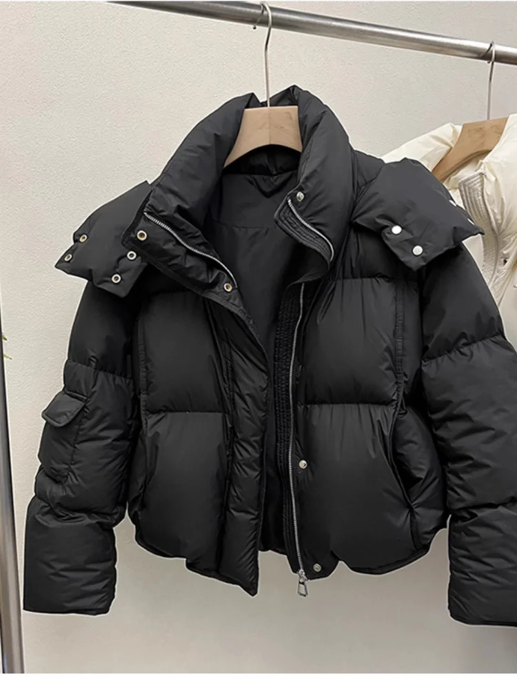 Women Puffer Jacket Winter Warm Thick Long Sleeve Oversized Hooded Short Parkas Mujer Female Solid Loose Crop Coat Outwear 241028