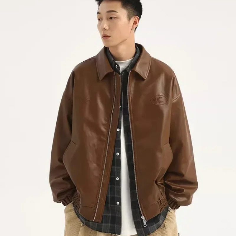 Xinghard Trendy Womens Black Jacket Autumn Collection American Retro Leather Jacket Casual Loose Fit 241031