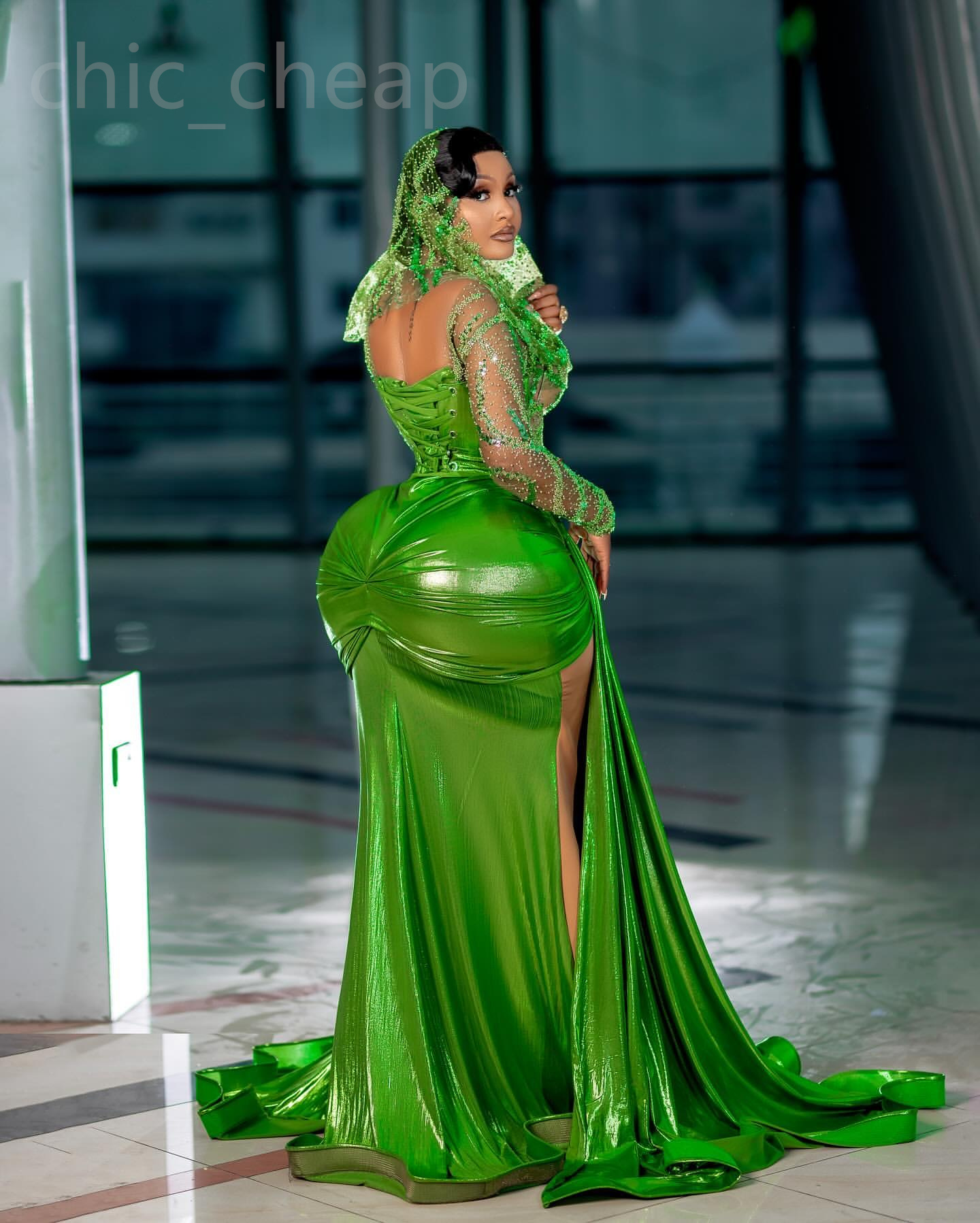 Ebi Ao Green Mermaid Prom Dre Sequined Lace Illuion Evening Formal Party Second Reception Th Birthday Engagement Gown Dree Robe De Soiree ZJ