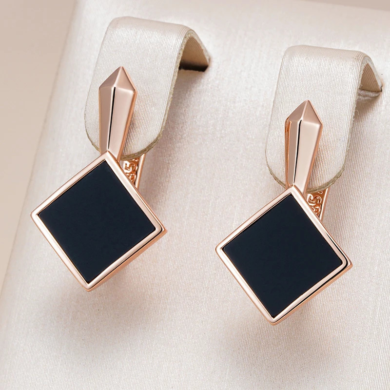 Kinel Square Black Stone Dangle Earrings for Women Fashion 585 Rose Gold Color Accessories High Quality Daily Fine Jewelry 241031