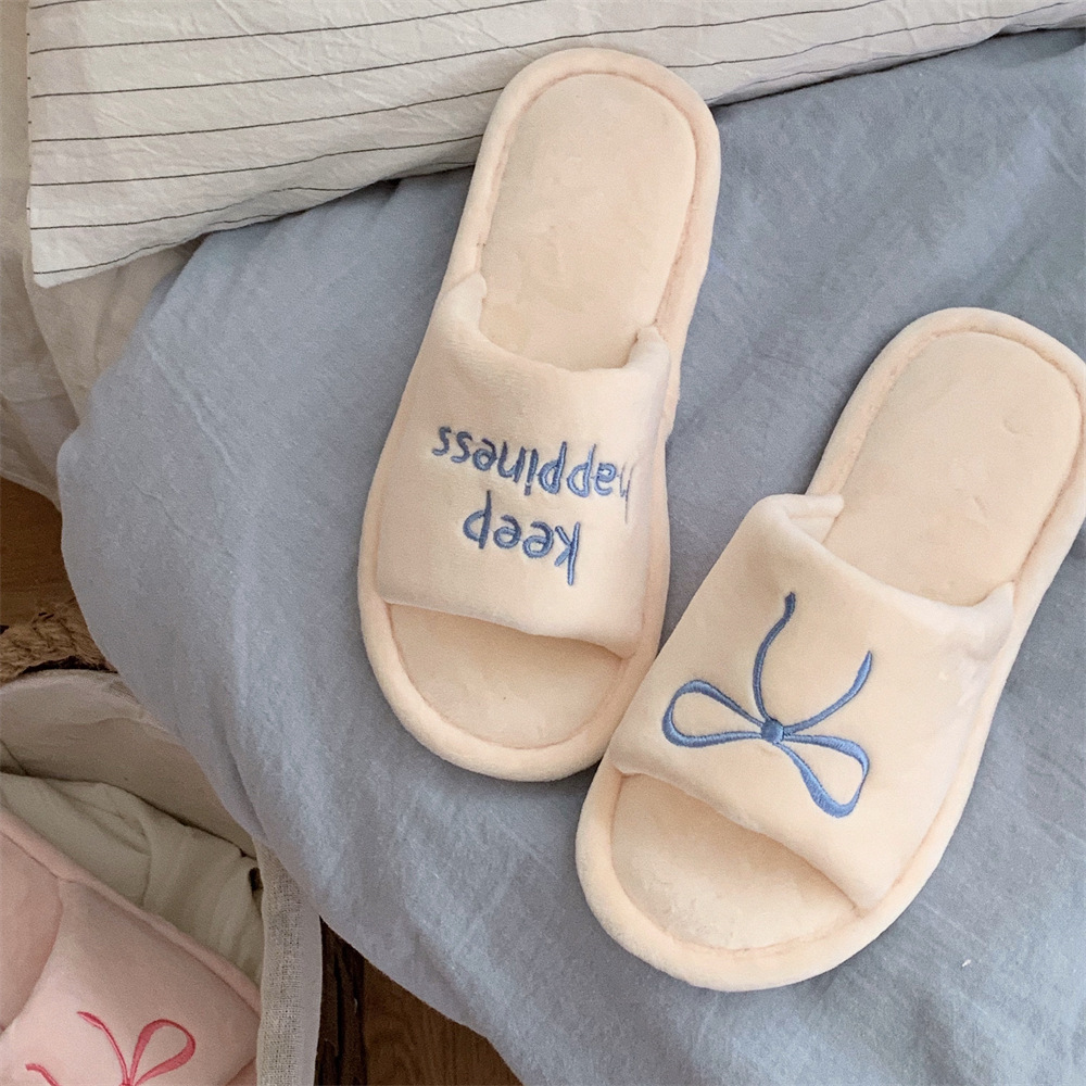 Creative English Letters Home Slippers Women Girls Cute fluffy winter warm plush indoor flats Bedroom slide casual women's cotton slippers