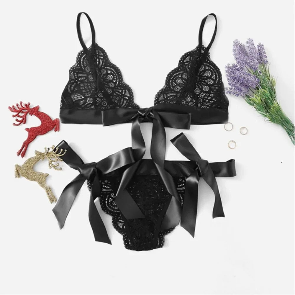 Sexy Lace Bra Brief Set Lingerie Set Women Underwear Transparent Bra Panties Sets Female Red Ultra-thin Unlined Underwear Set 241031