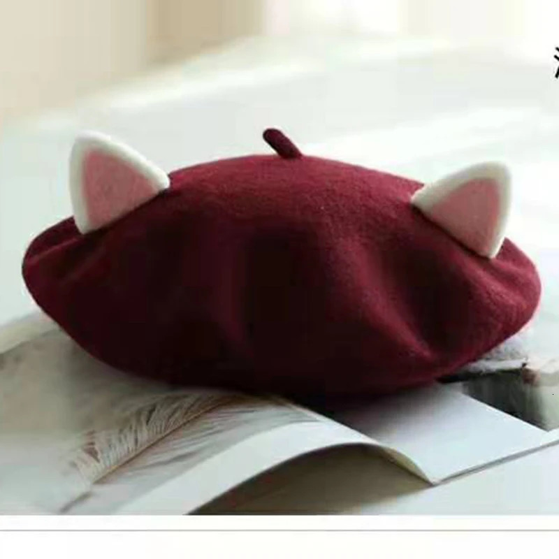 VISROVER Unisex Kid Beret Cute Cat Shape Hat Winter Cap Autumn Punk Rabbit Solid Children Wholesale Gift 241031