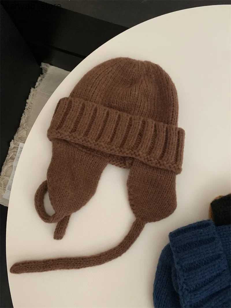 Wide Brim Hats Bucket Hats New 2023 Fashion Knitted Trapper Hat for Women Men Winter Knit Earflap Beanie Woman Crochet Russian Bomber Hats Bonnet Kpop