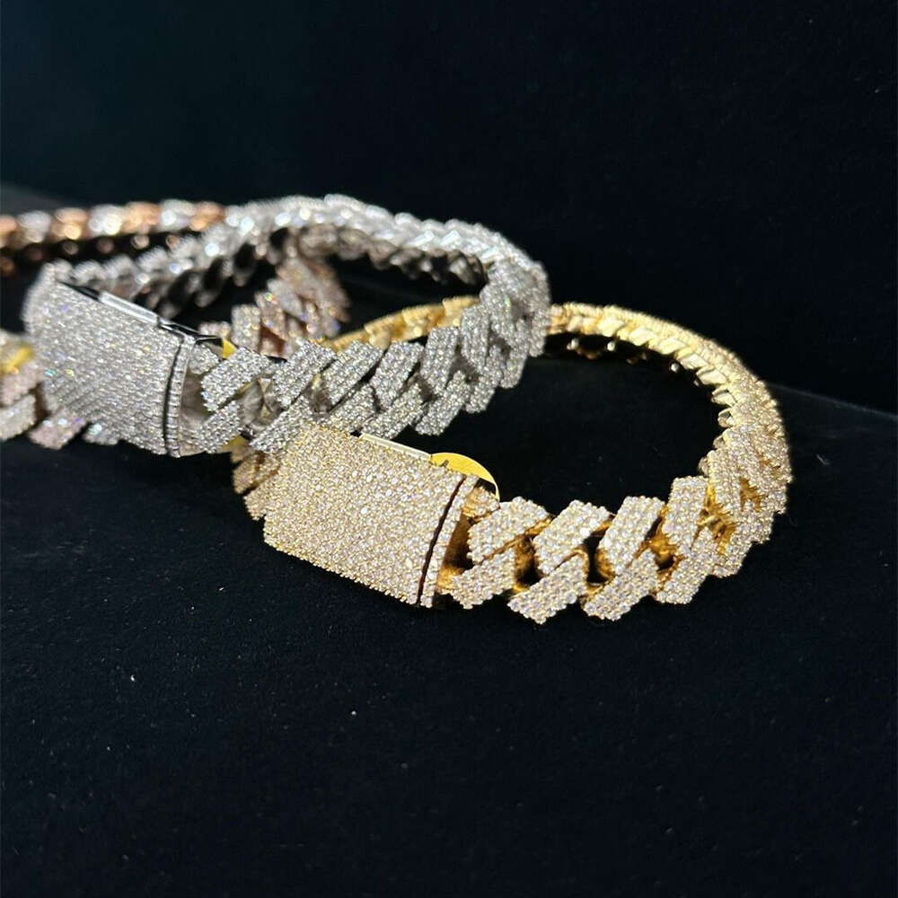 Pass Diamond Teste Hiphop Flower Set Clasp Solid Silver 925 Hip Hop Iced Out Cuban Link Bracelet with Moissanite Diamond