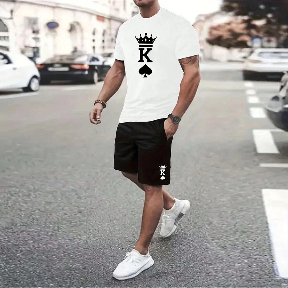 Mens Outdoor Print Shorts 2Pcs Sets 3D Two Piece Suit Oneck T shirt Fashion Male Sweatshirt Clothes 241031
