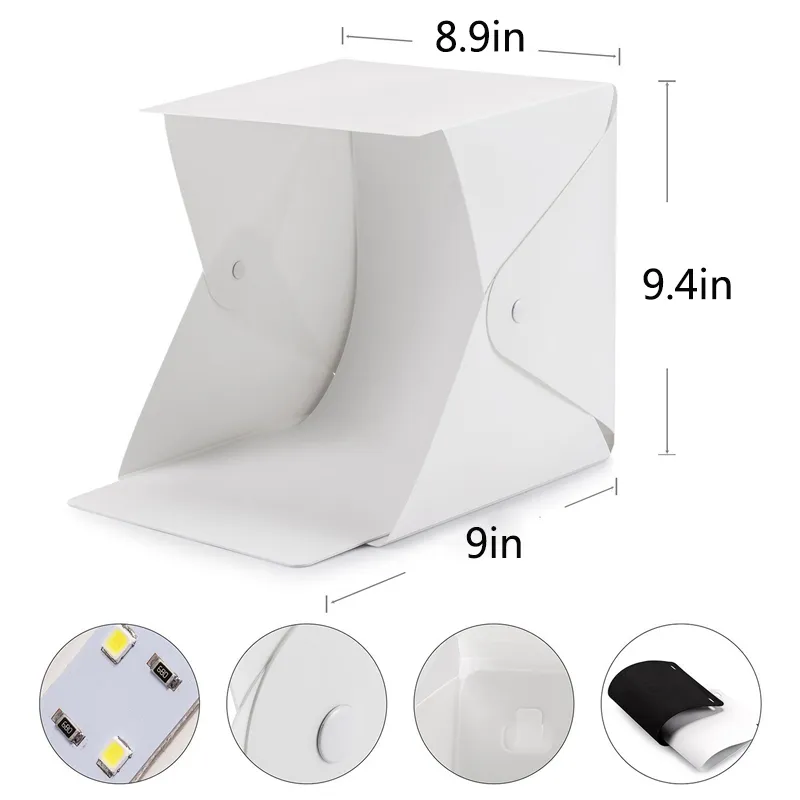 Portable Folding Lightbox Photography Table Top Light Including White Black Background USB Cable Power for Photo Background LL