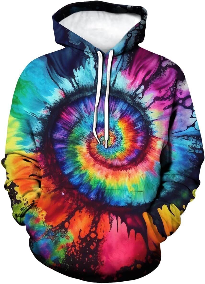 Hoodie for Mens Womens Unisex 3D Tie-Dye Graphic Hoody Hoodie Vintage Rainbow Pattern Pockets Hoodies Graphic Trendy Fashion