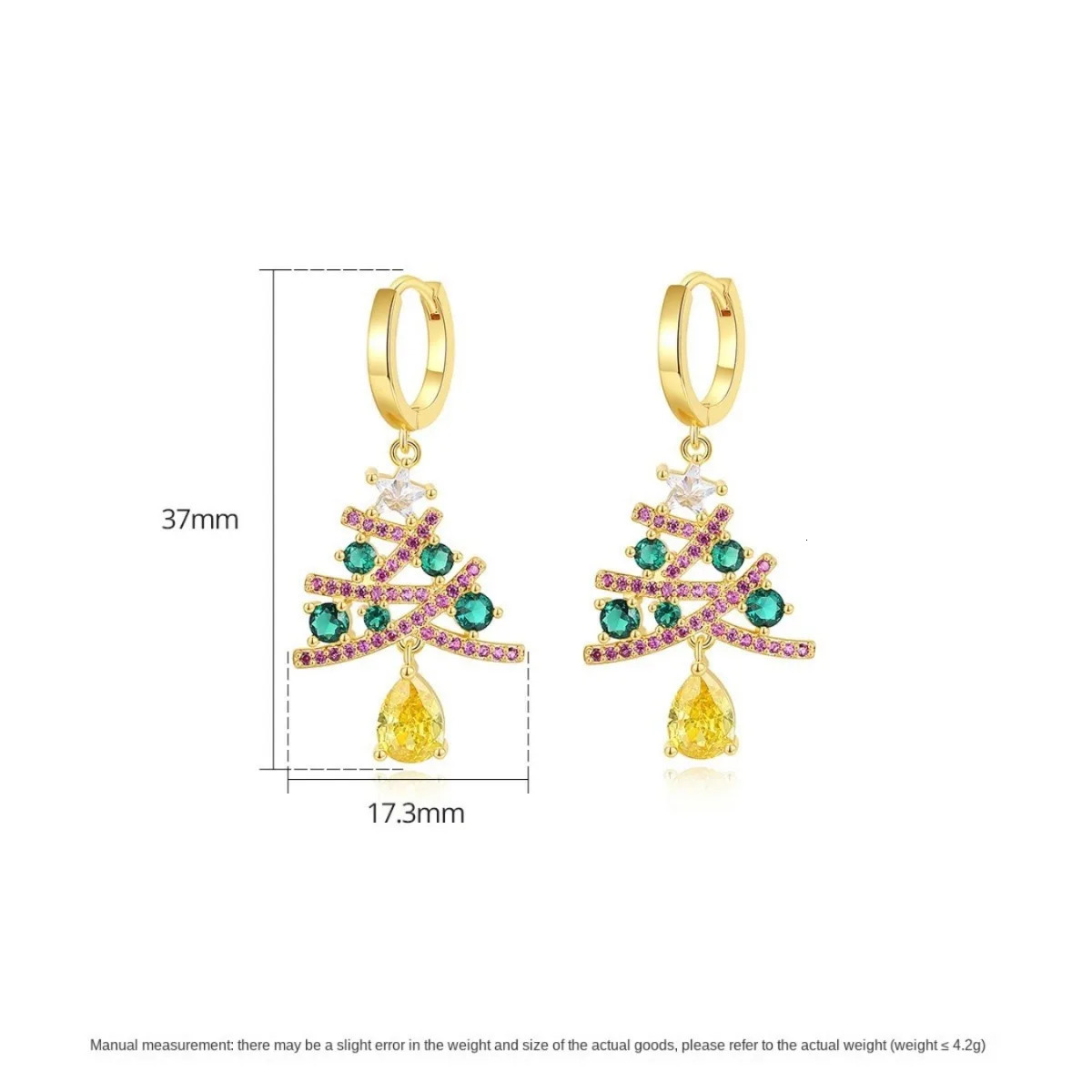 Christmas zircon earring set sparkling fashion and colorful Christmas tree personality fashionable and versatile long earrings 241031
