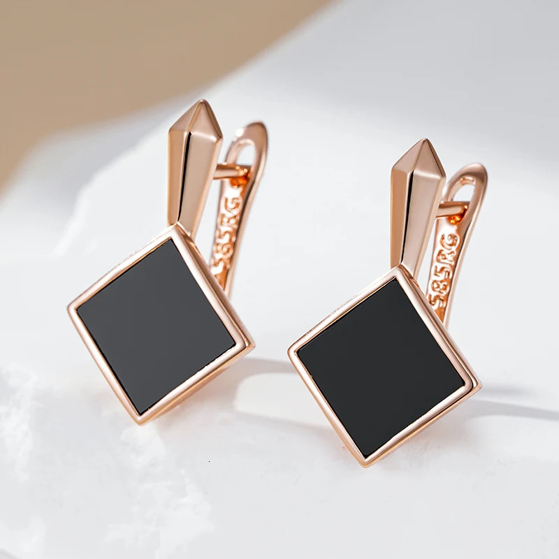 Kinel Square Black Stone Dangle Earrings for Women Fashion 585 Rose Gold Color Accessories High Quality Daily Fine Jewelry 241031