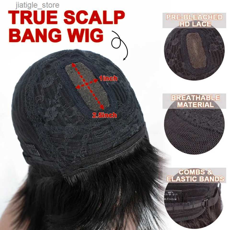 Synthetic Wigs Glueless Wig Human Hair Ready To Wear % Human Hair Wigs Short Bob Wig With Bangs Full Machine Made Straight Human Hair Wigs Y240401