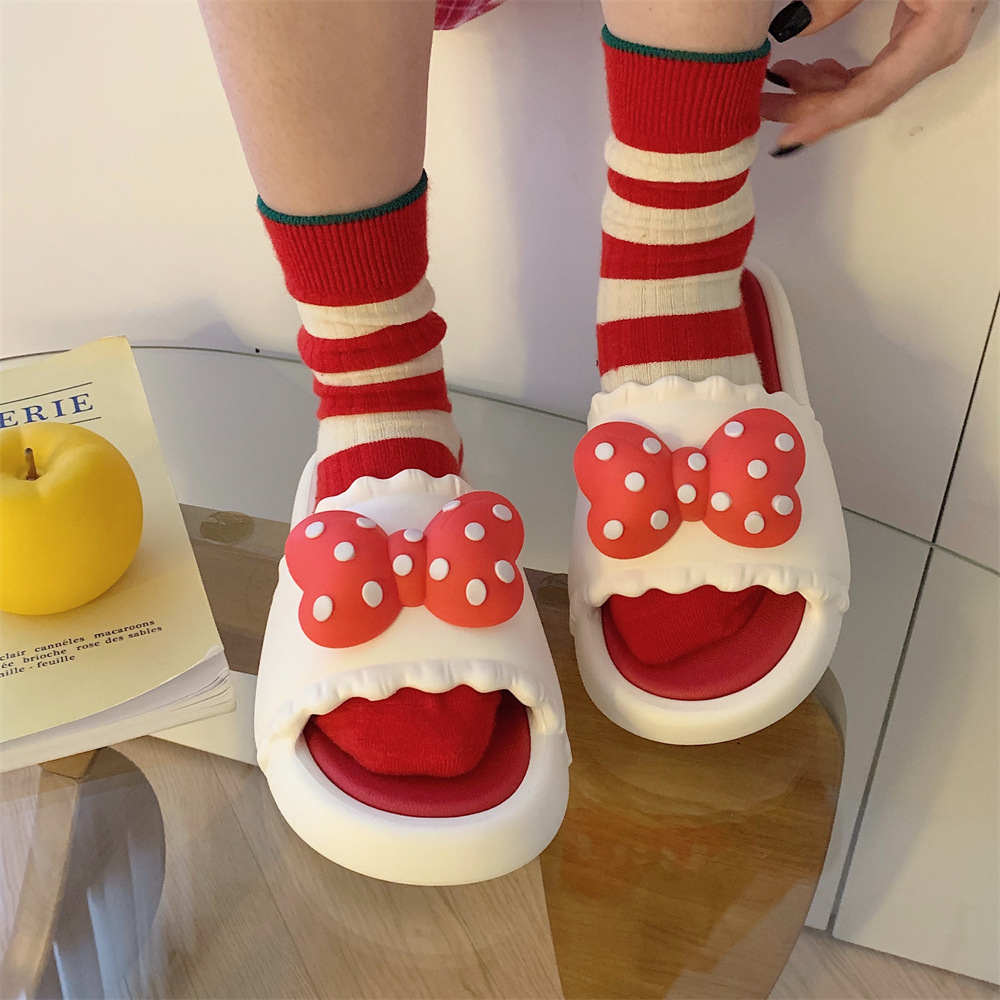 2024 Soft soled home summer slippers Girls heart Polka dot bow with indoor street sandals Girls slippers