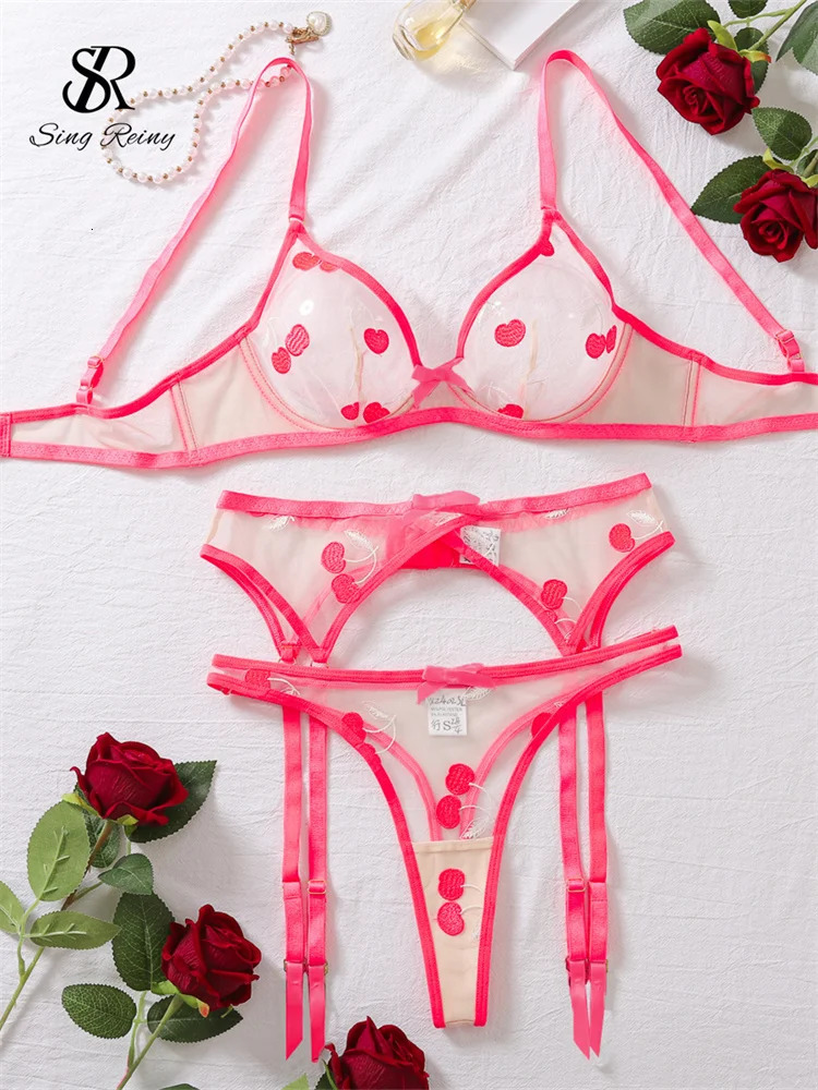 SINGREINY Cut Erotic Sheer Sexuality Underwear Sets 2024 Female Club Slim Sleepwear Fashion Embroidery Amatory Lingerie Suits 241031