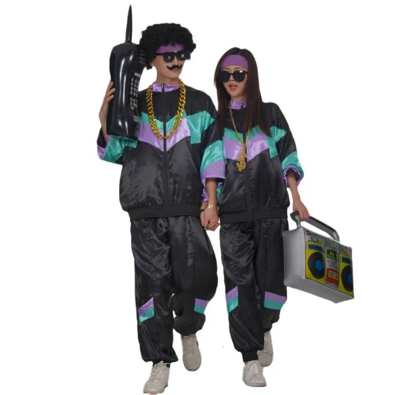 80s 90s Retro Disco Suit Adult Men Cosplay Party Stage Costume Fashion Color Matching Sportswear 241031