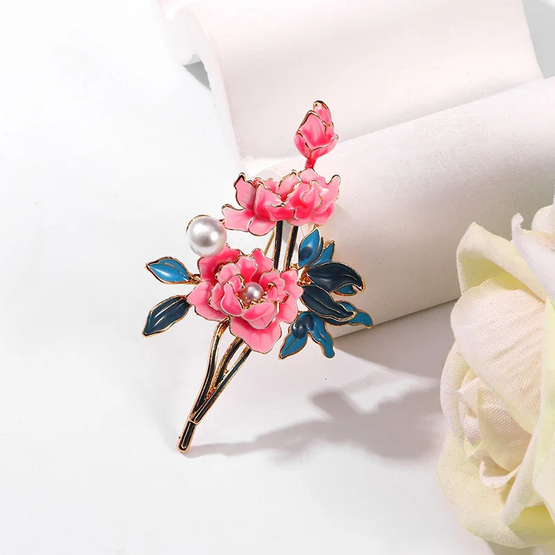 Chinese Style Purple Peony Flower Brooch For Women Dainty Plant Pearl Shiny Pins Party Office Wedding Corsage Jewelry 241031