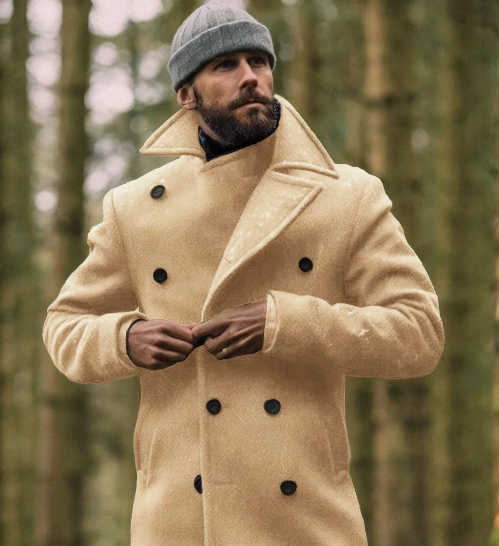 2024 European and American coat highquality version mens British midlength autumn and winter longsleeved woolen coat 241024