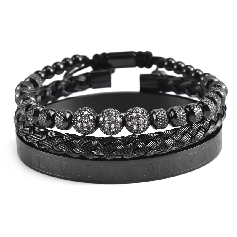 Zirconium ball braided stainless steel Roman numerals zircon twist bracelet designer