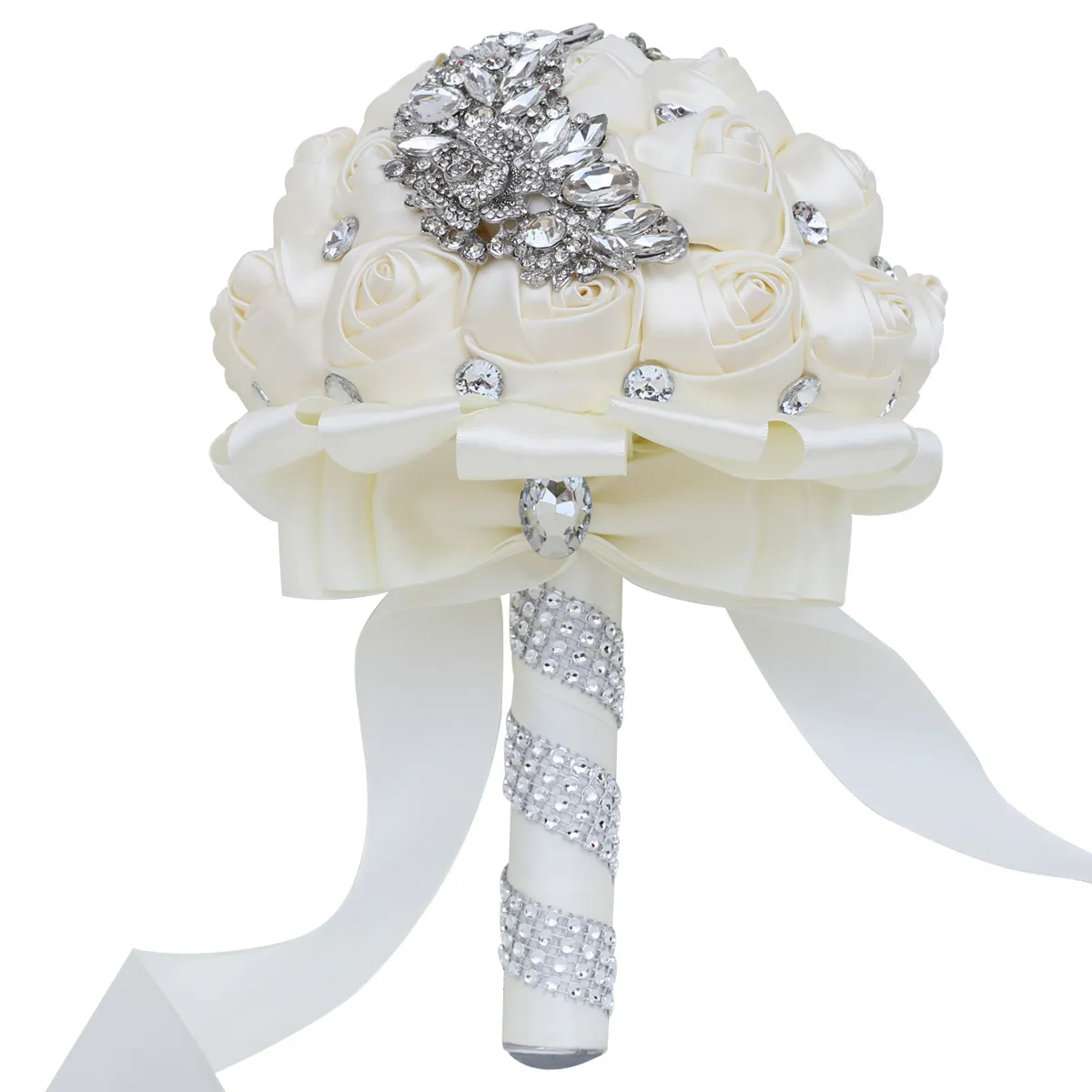 Artificial Satin Wedding Flowers Bridal Bouquet Hand made Flower Rhinestone Crystal Beaded Bridesmaid Bride Weddings Bouquet de mariage Color