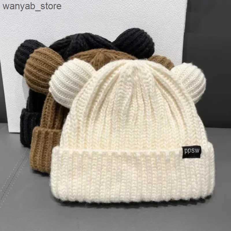 Wide Brim Hats Bucket Hats Korean Version Cute Teddy Bear Ear Knitted Hat Womens Autumn/winter Warmth Ear Protection Defense Cold Prevention Knitted H