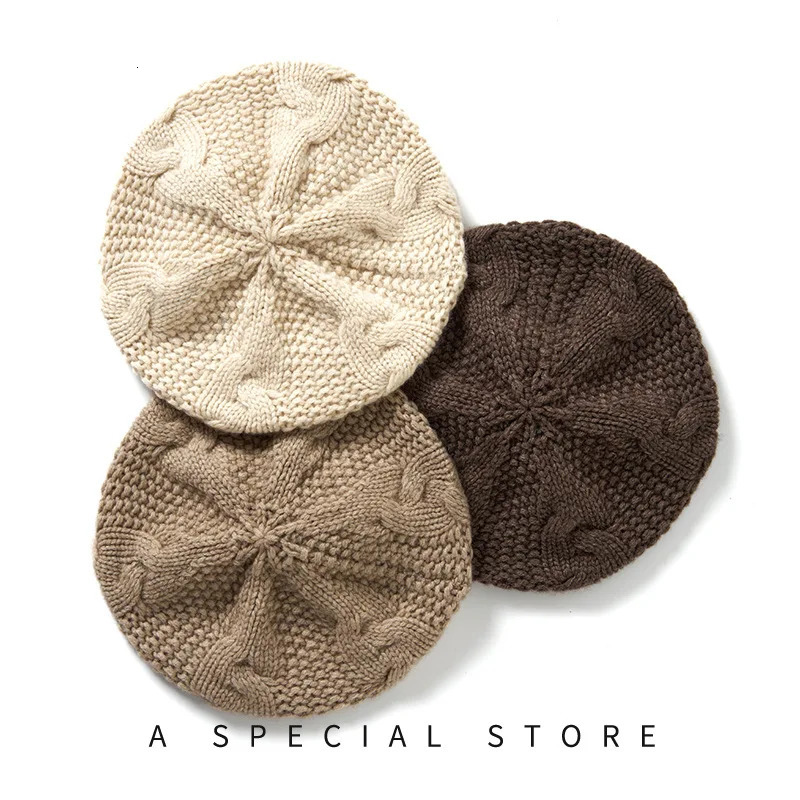 Womens Cashmere Hat Spring And Autumn HighEnd Solid Color Six Twist Flower Outdoor Warm Fashion Heavy Beret 241031