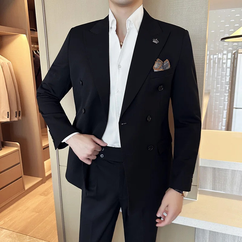 Blazer Trousers Fashion Double Breasted n Slim Mens Suit Italian Style Wedding Social Party Tuxedo 2 Piece Set 241031