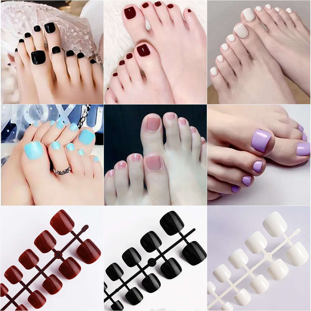 144pcs Short Square False Lake Blue/White/Red/Nude Press on Toenails Glossy Full Cover Toe Nails 100/120pcs Artificial