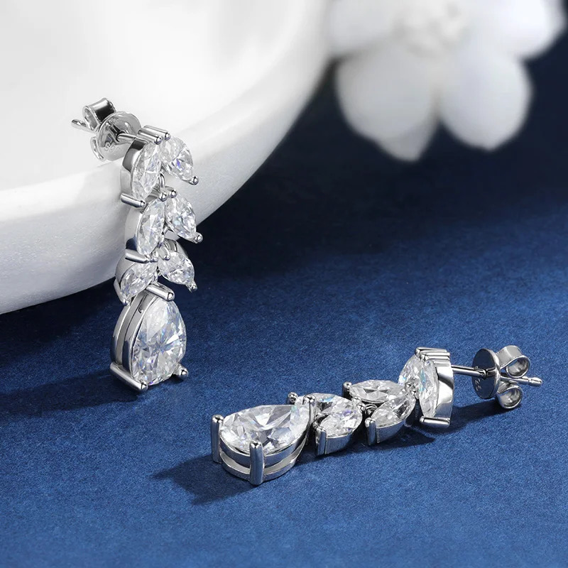 TBCYD 7.6cttw D Color Horse Eye Full Mo Silica Drop Earrings Pearl Cutting S925 Pure Silver Womens Exquisite Jewelry Wedding Party 241031