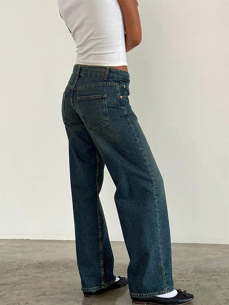 Women Vintage Aesthetic Y2k Low Rise Baggy Jeans Loose Fit Boyfriend Straight Wide Leg Jeans Trendy Stretch Long Denim Pants 241031