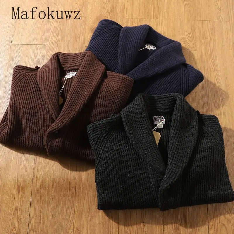 Japanese Retro Warm Thickened Lapel Knitted Cardigans Fashion Loose Casual High Street Sweaters Men Tops Male Clothes 241029