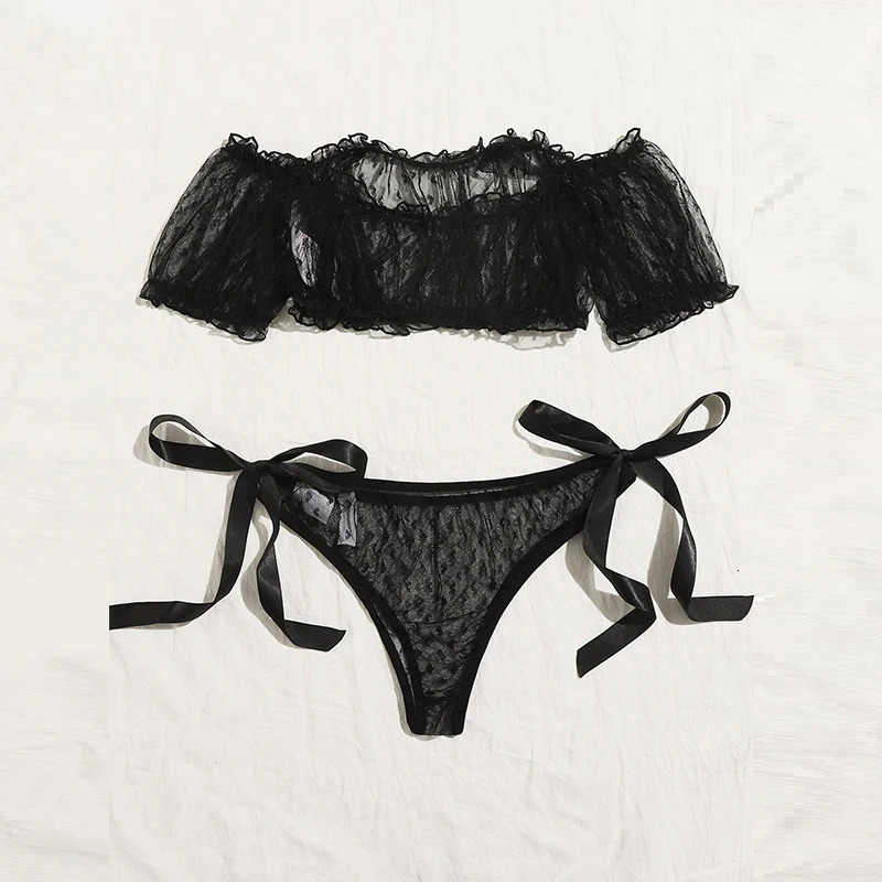 Sensual Lingerie Woman Sexy Bra Set See Through Exotic Sets Babydoll Lingerie Floral Off Shoulder Bralette Ruffle Sexy Underwear 241031