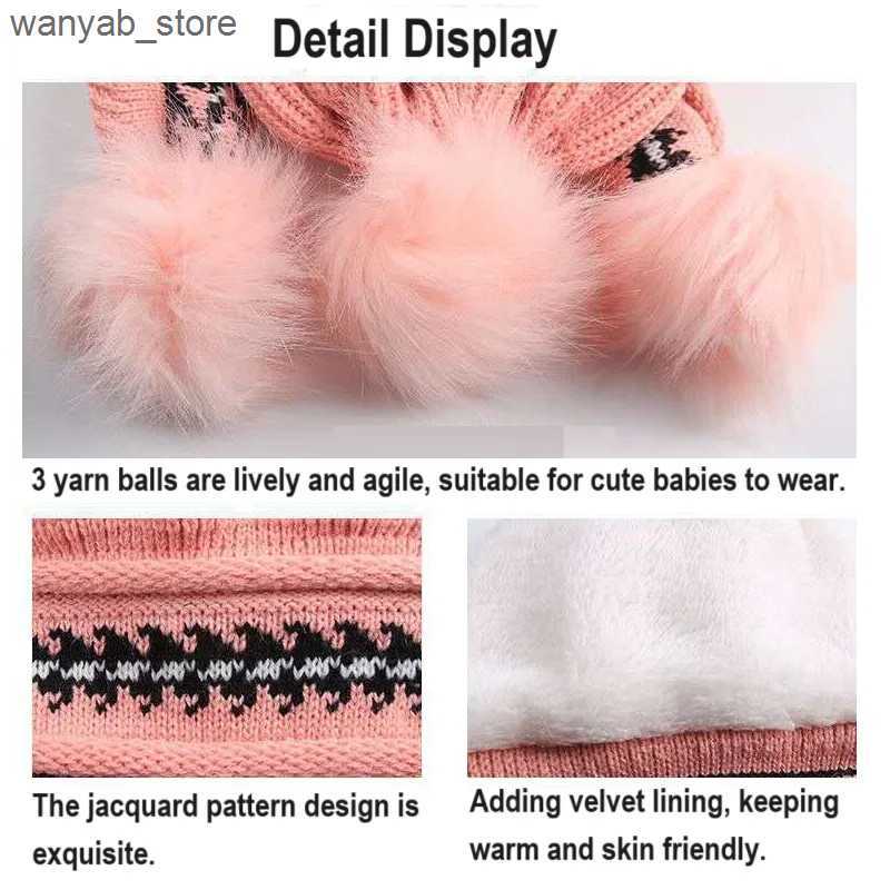 Wide Brim Hats Bucket Hats 3-10years kids princess hat Cute little girls knitted hat warm ear protection hat knitted scarf L240910