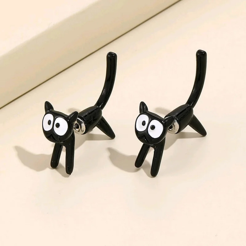 2023 Funny Small Black Cat Earring for Women Girl Fashion Cute Animal Earrings Party Jewelry Gifts Wholesale 241031