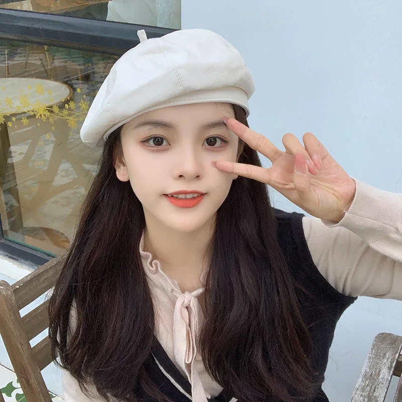 Pu leather beret suitable for women 241031