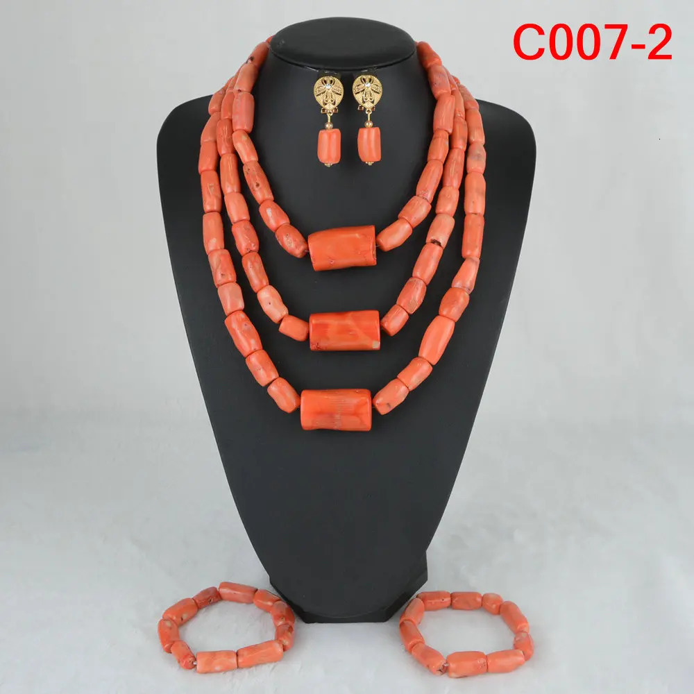 Nigeria Wedding African Beads Orange Primitive Coral Bridal Jewelry Set 241031