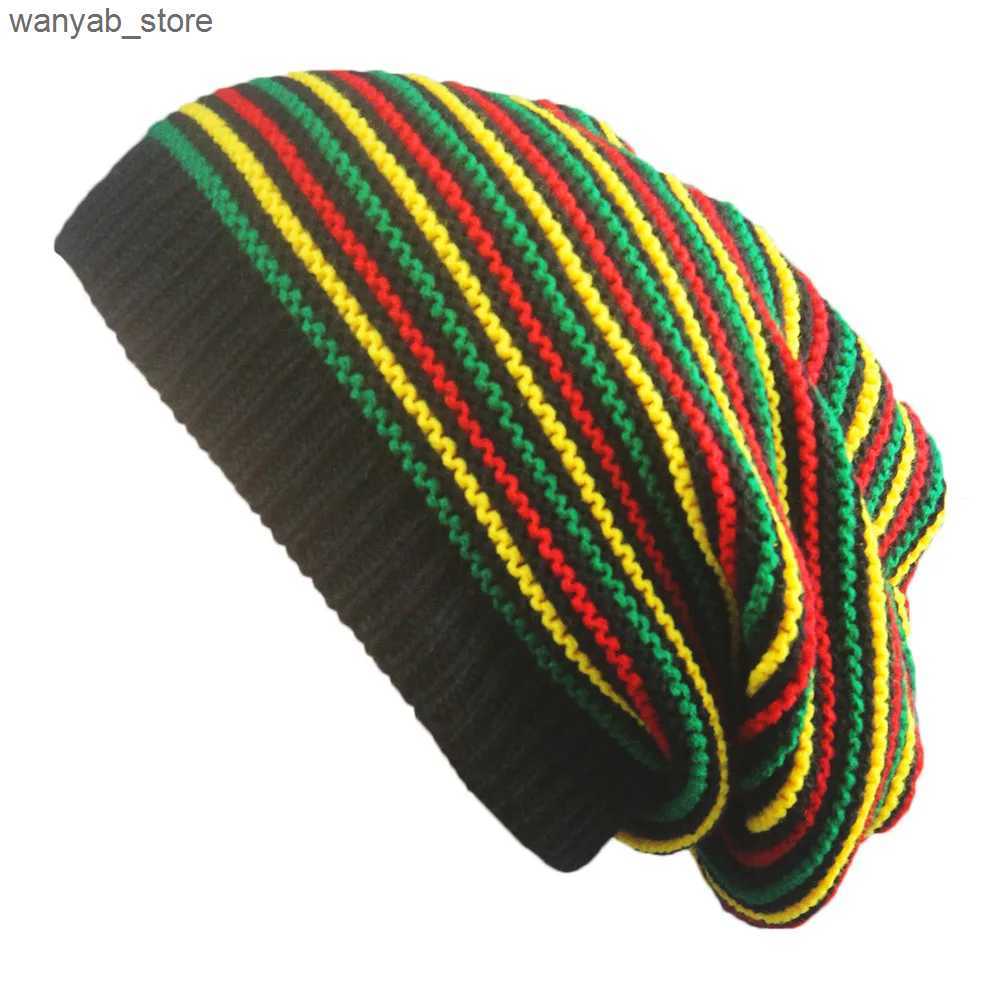 Wide Brim Hats Bucket Hats 2022 New Unisex Jamaica Slouch Beanie Winter Rainbow Striped Warm Knitted Hat Beret Cap Winter Reggae Baggy Cap Ladies Bonn