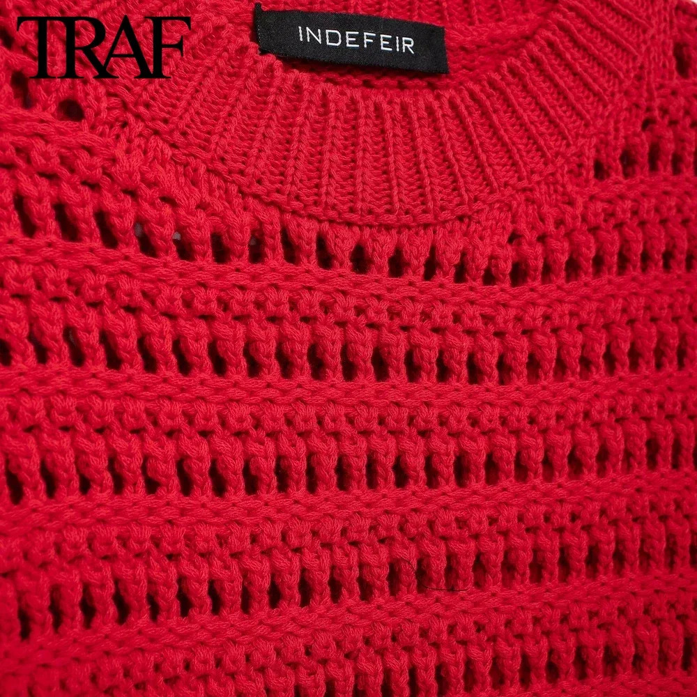 TRAF Women Fashion Autumn Winter Solid Tassel Sweater Long Sleeves Round Neck Pullover Tops Chic Female Knit Sweaters Mujer 241029