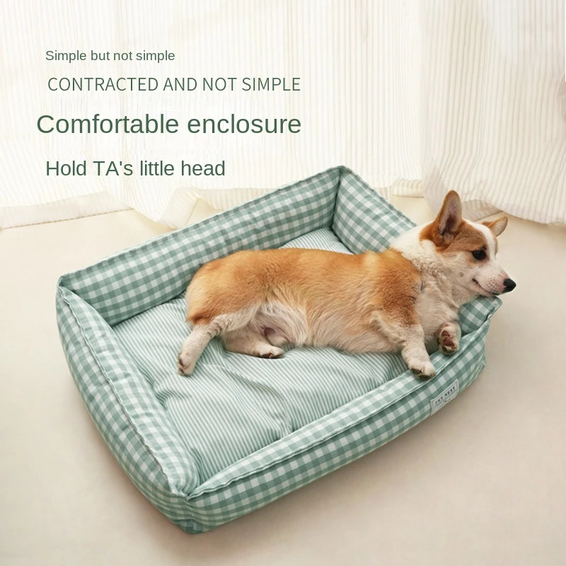Bed for Dog Cat Pet Square Lattice Kennel Medium Small Sofa Cushion Calming House Supplies Accessories 240328
